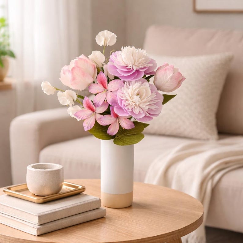 Handgemachter Papierblumenstrauß, zartrosa Brautstrauß, Krepppapier Hochzeitsgeschenk
