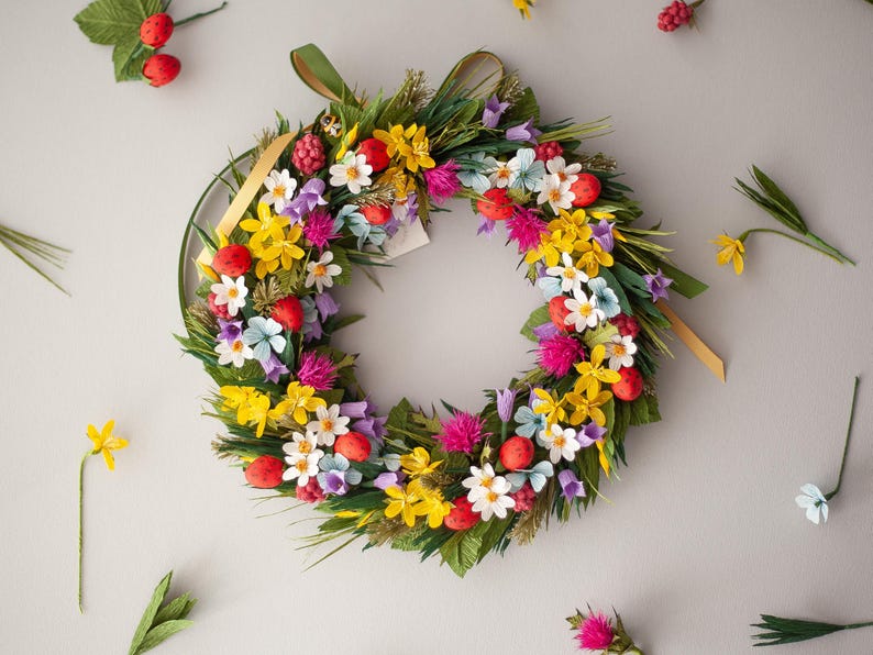 Handgemachter Wildblumenkranz - Papierblumen Sommerdeko 25cm