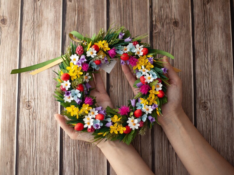 Handgemachter Wildblumenkranz - Papierblumen Sommerdeko 25cm