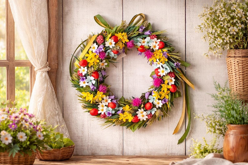 Handgemachter Wildblumenkranz - Papierblumen Sommerdeko 25cm
