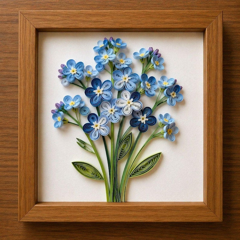 Handgemachte Quilling Blumen Wandkunst im Holzrahmen, Papier Blumenbild, 20x20 cm