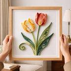 Handgemachte Papier Quilling Tulpen Wandkunst, Gerahmtes Blumendekor, 20 cm, Botanisches Wandbild