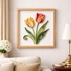 Handgemachte Papier Quilling Tulpen Wandkunst, Gerahmtes Blumendekor, 20 cm, Botanisches Wandbild