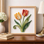 Handgemachte Papier Quilling Tulpen Wandkunst, Gerahmtes Blumendekor, 20 cm, Botanisches Wandbild