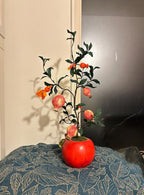Granatapfelbaum aus Krepppapier mit Topf, Botanische Dekoration, 50 cm, Handgefertigt