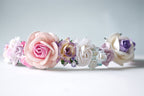 Blumenkranz-Stirnband aus Papier in Pink und Lila – Hochzeits-Haarschmuck, 20 cm