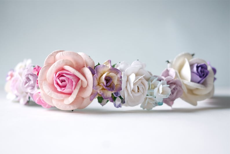 Blumenkranz-Stirnband aus Papier in Pink und Lila – Hochzeits-Haarschmuck, 20 cm