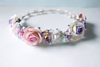 Blumenkranz-Stirnband aus Papier in Pink und Lila – Hochzeits-Haarschmuck, 20 cm