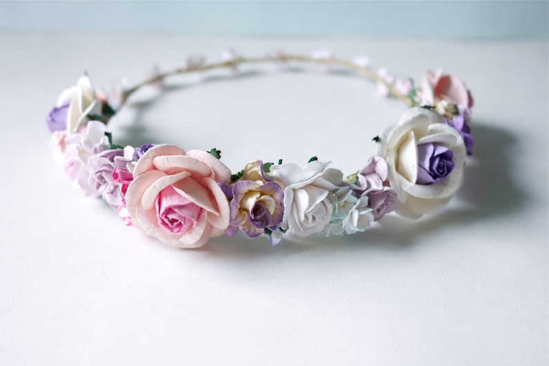 Blumenkranz-Stirnband aus Papier in Pink und Lila – Hochzeits-Haarschmuck, 20 cm