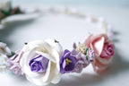 Blumenkranz-Stirnband aus Papier in Pink und Lila – Hochzeits-Haarschmuck, 20 cm