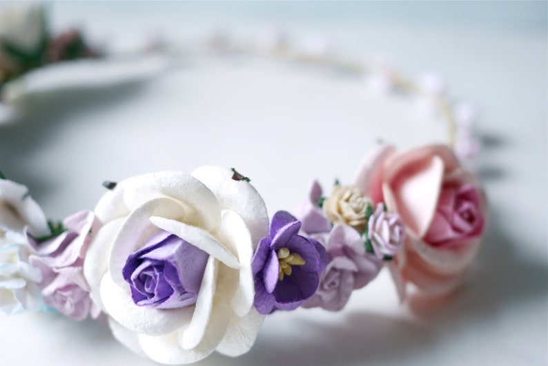 Blumenkranz-Stirnband aus Papier in Pink und Lila – Hochzeits-Haarschmuck, 20 cm
