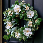 Weißer Pfingstrosen-Rosen-Blumenkranz, elegante Haustürdekoration, feine Papierblumen