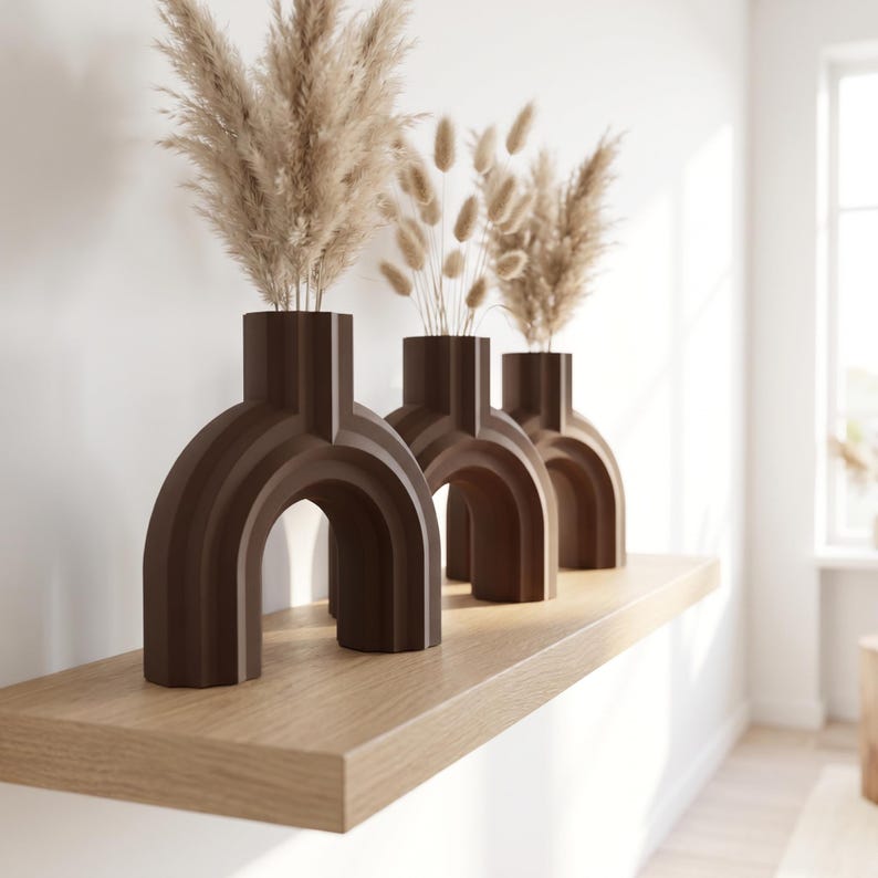 Moderne Bogen Vase BRIDGE für Trockenblumen & Pampasgras, 5 Größen, Mattes Finish