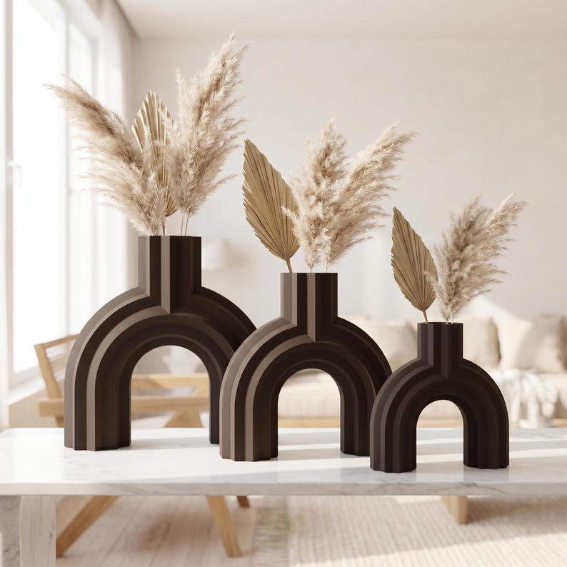 Moderne Bogen Vase BRIDGE für Trockenblumen & Pampasgras, 5 Größen, Mattes Finish