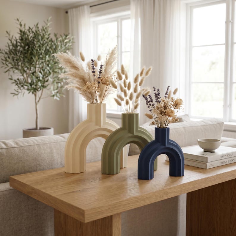 Moderne Bogen Vase BRIDGE für Trockenblumen & Pampasgras, 5 Größen, Mattes Finish