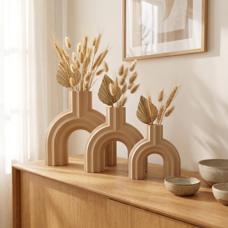 Moderne Bogen Vase BRIDGE für Trockenblumen & Pampasgras, 5 Größen, Mattes Finish