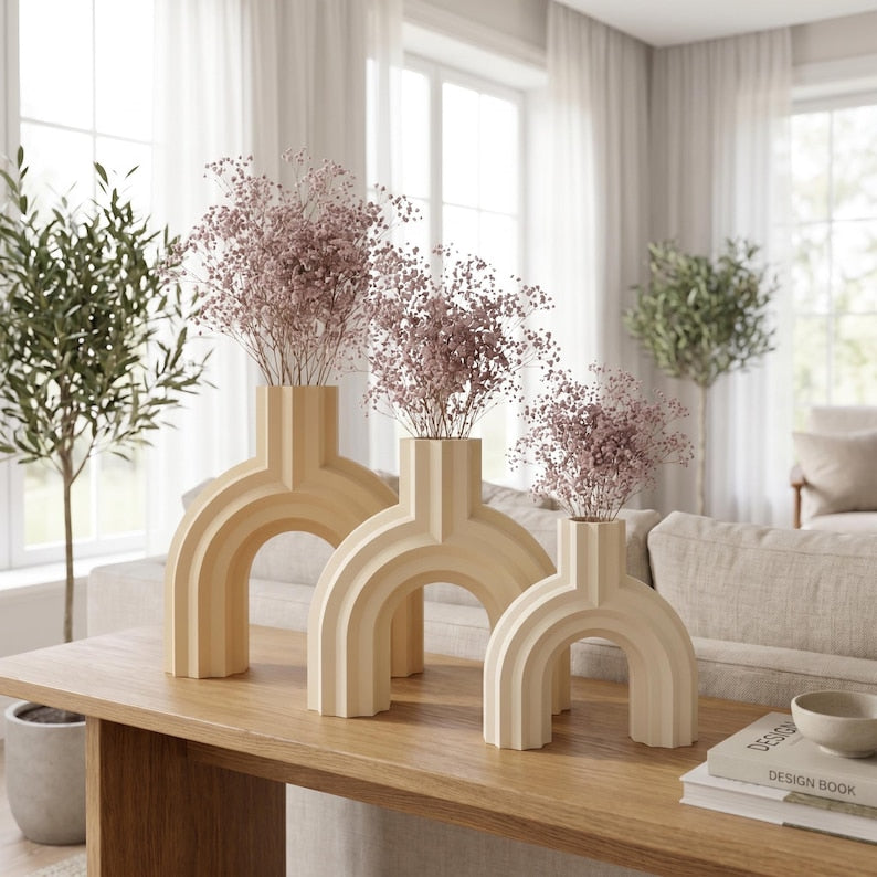 Moderne Bogen Vase BRIDGE für Trockenblumen & Pampasgras, 5 Größen, Mattes Finish