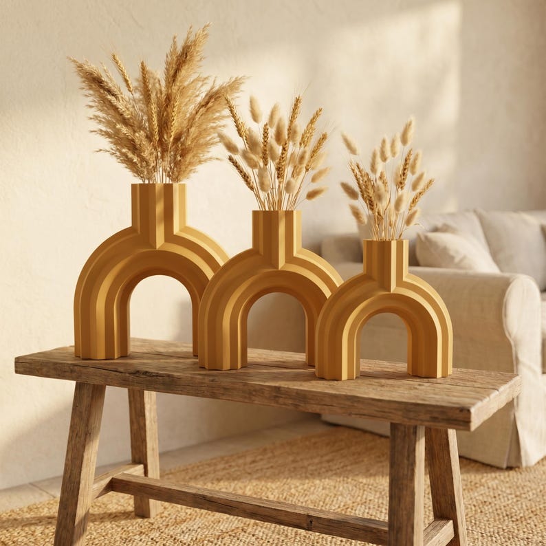 Moderne Bogen Vase BRIDGE für Trockenblumen & Pampasgras, 5 Größen, Mattes Finish