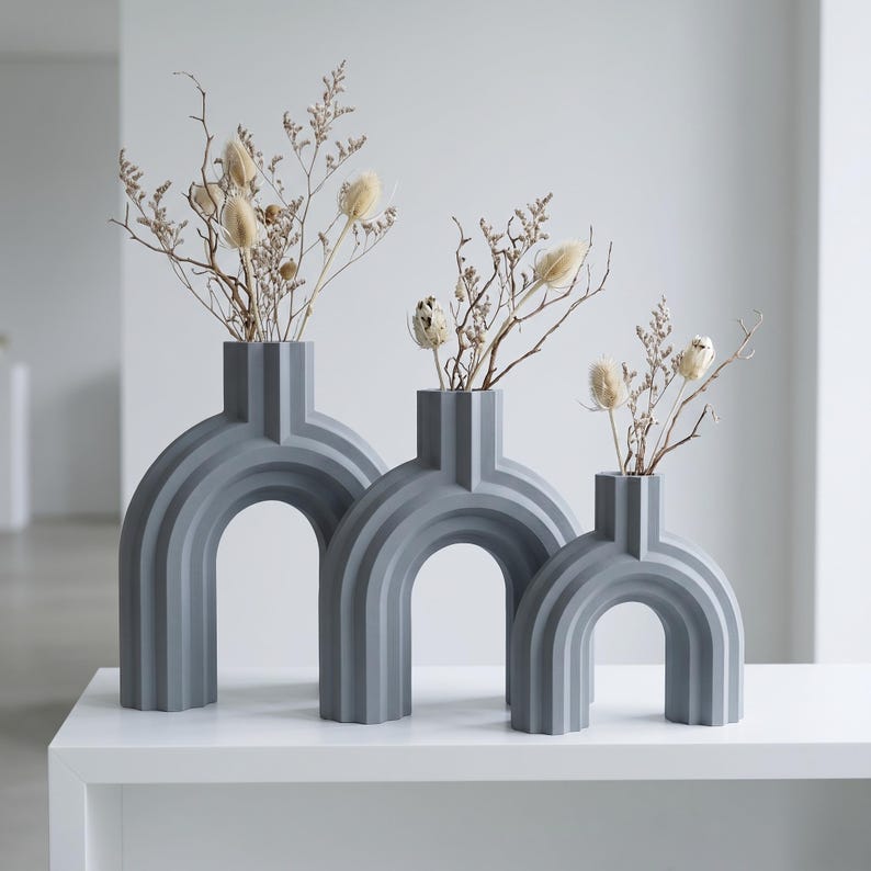 Moderne Bogen Vase BRIDGE für Trockenblumen & Pampasgras, 5 Größen, Mattes Finish