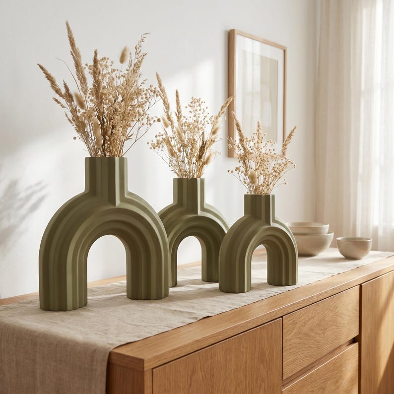 Moderne Bogen Vase BRIDGE für Trockenblumen & Pampasgras, 5 Größen, Mattes Finish