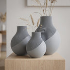 Bauchige Rillenvase mit Spiral-Twist – Neki Edge, für Trockenblumen, 3D-Druck, Mattschwarz