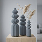 Rippenvasen-Skulptur in 5 Größen | Schlanke Nordic Vase für Trockenblumen | 3D-Druck, Matter Look