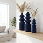 Rippenvasen-Skulptur in 5 Größen | Schlanke Nordic Vase für Trockenblumen | 3D-Druck, Matter Look