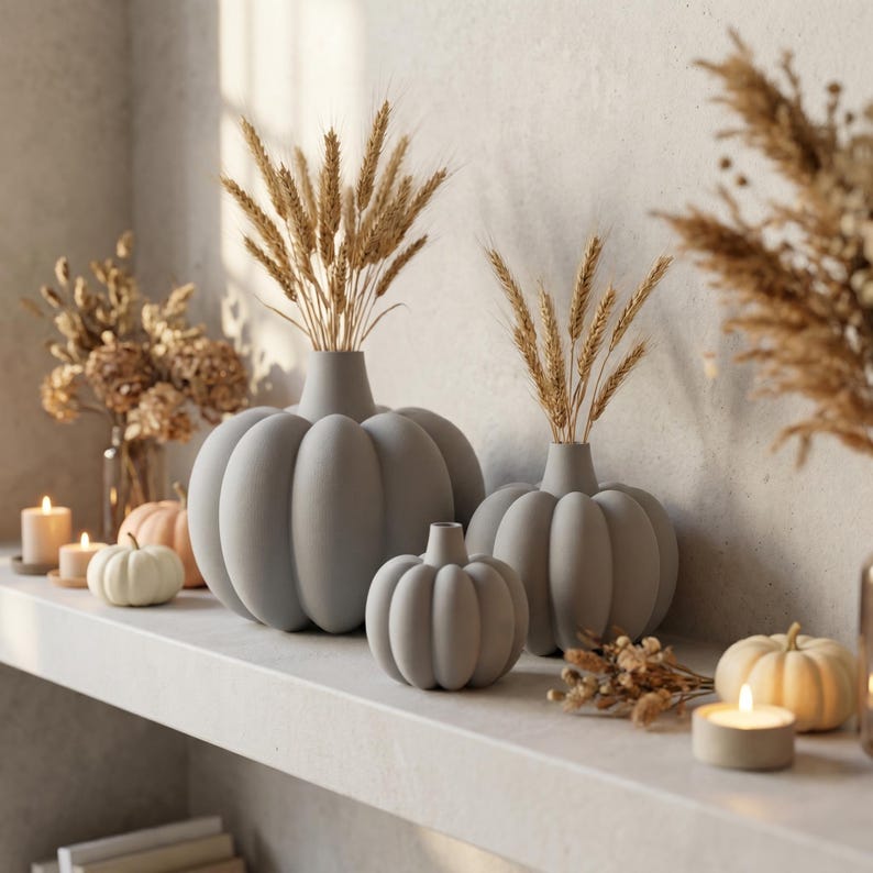 Gerippte Kürbis Vase mit Fuzzy-Skin für Trockenblumen – Herbst Halloween Deko