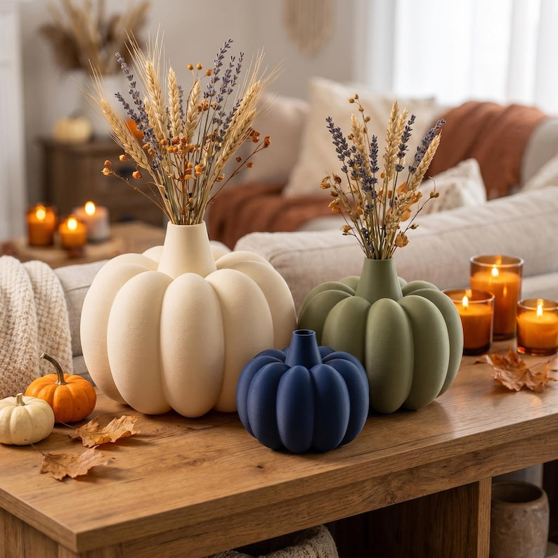 Gerippte Kürbis Vase mit Fuzzy-Skin für Trockenblumen – Herbst Halloween Deko