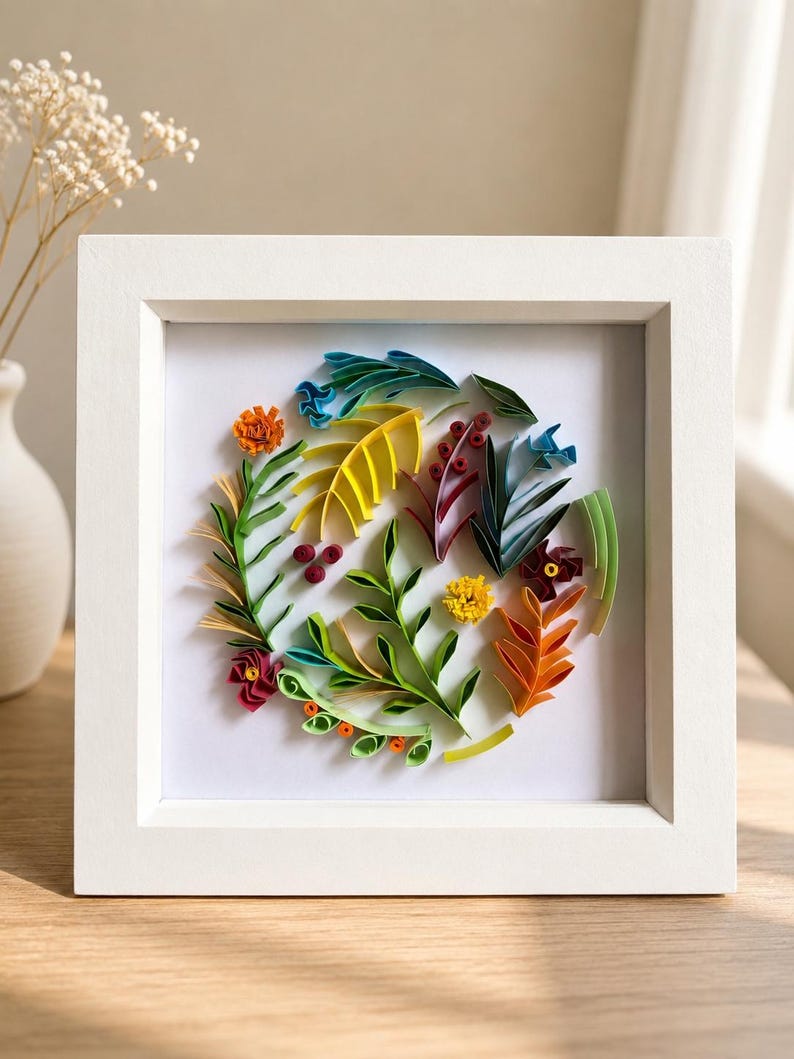 Handgemachte botanische Quilling-Wandkunst, modernes Blumendekor, botanisches Dekor