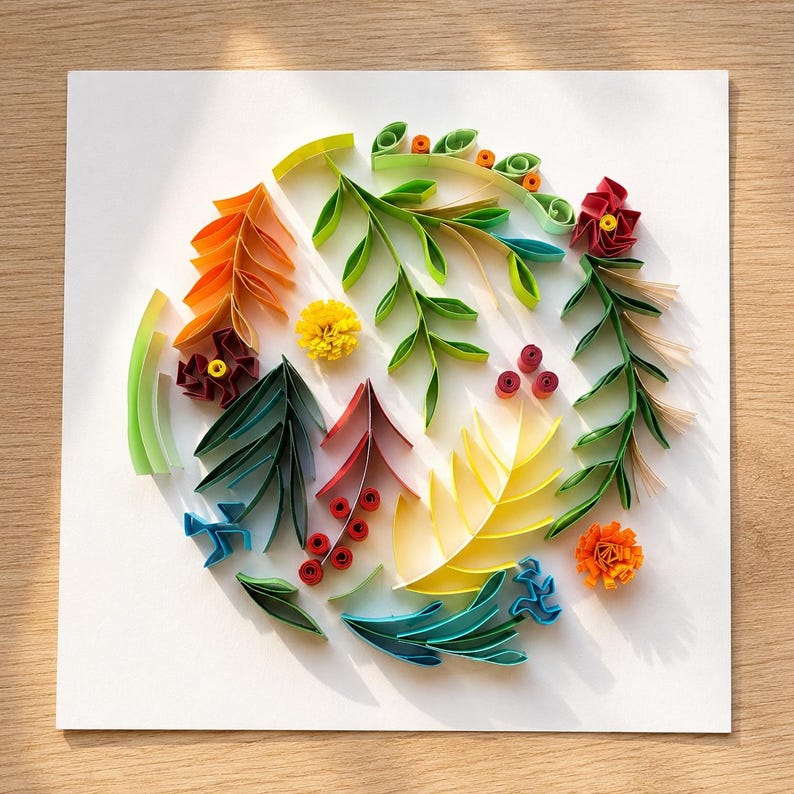 Handgemachte botanische Quilling-Wandkunst, modernes Blumendekor, botanisches Dekor