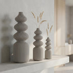 Rippenvasen-Skulptur in 5 Größen | Schlanke Nordic Vase für Trockenblumen | 3D-Druck, Matter Look