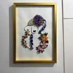 3D Quilling Wandkunst Goldrahmen Blumen Porträt Handgefertigt Papierkunst 38x53cm