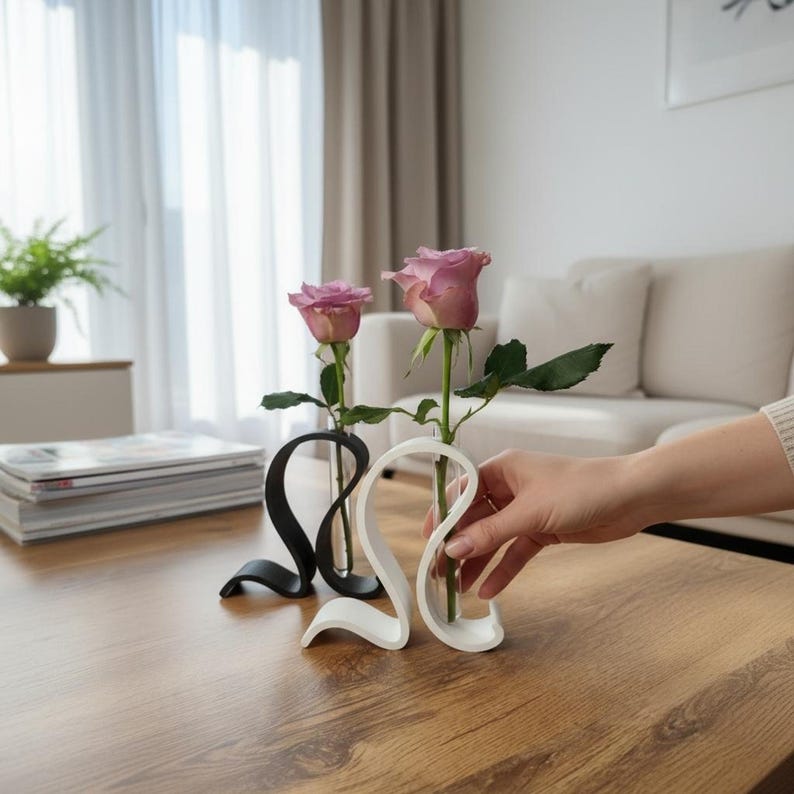 Reagenzglas Vase mit Ständer, Glasröhrchen, minimalistisch, für einzelne Blumen