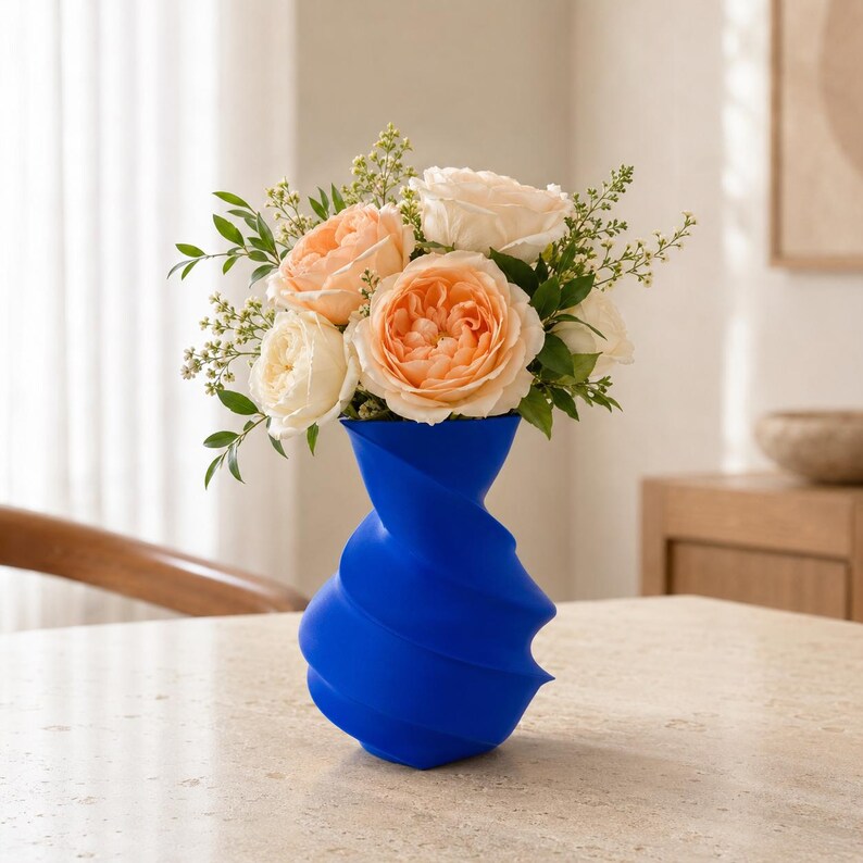 3D-gedruckte Vase Wirbel mit Glaseinsatz – moderne Wohndeko für Blumen & Ziergras, wasserdicht