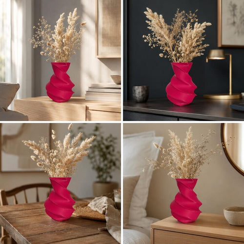 3D-gedruckte Vase Wirbel mit Glaseinsatz – moderne Wohndeko für Blumen & Ziergras, wasserdicht