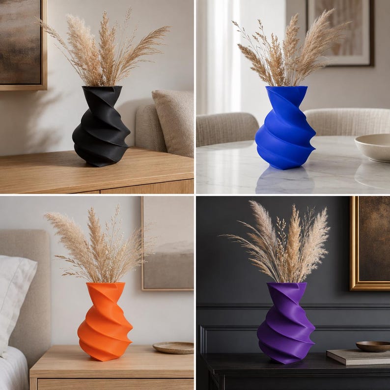 3D-gedruckte Vase Wirbel mit Glaseinsatz – moderne Wohndeko für Blumen & Ziergras, wasserdicht