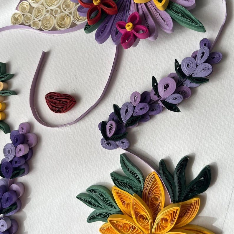 3D Quilling Wandkunst Goldrahmen Blumen Porträt Handgefertigt Papierkunst 38x53cm
