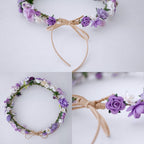 Weiß-violetter Papierblumenkranz als Stirnband – 20 cm, handgemachter Hochzeitshaarschmuck mit verstellbarem Band